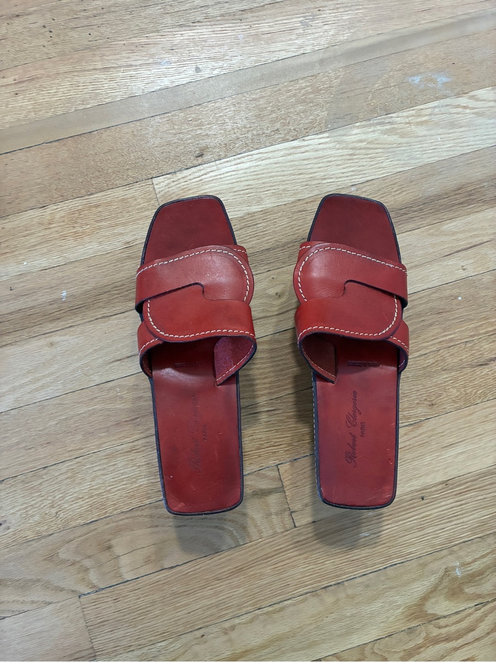 NWOT Robert clergerie Red Leather Slide platform Sandals